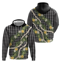 Aloha Puakenikeni Anthurium Pikake Lei Hoodie Black Hawaiian Palaka Pattern LT9 - Polynesian Pride