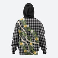 Aloha Puakenikeni Anthurium Pikake Lei Hoodie Black Hawaiian Palaka Pattern LT9 - Polynesian Pride