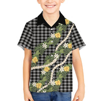 Aloha Puakenikeni Anthurium Pikake Lei Kid Hawaiian Shirt Black Hawaiian Palaka Pattern