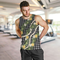 Aloha Puakenikeni Anthurium Pikake Lei Men Tank Top Black Hawaiian Palaka Pattern LT9 Black - Polynesian Pride