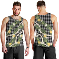 Aloha Puakenikeni Anthurium Pikake Lei Men Tank Top Black Hawaiian Palaka Pattern LT9 - Polynesian Pride