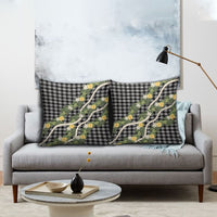 Aloha Puakenikeni Anthurium Pikake Lei Pillow Cover Black Hawaiian Palaka Pattern
