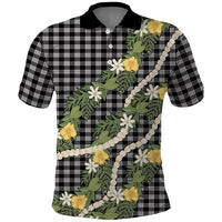 Aloha Puakenikeni Anthurium Pikake Lei Polo Shirt Black Hawaiian Palaka Pattern LT9 Black - Polynesian Pride