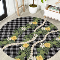 Aloha Puakenikeni Anthurium Pikake Lei Round Carpet Black Hawaiian Palaka Pattern LT9 Black - Polynesian Pride