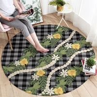 Aloha Puakenikeni Anthurium Pikake Lei Round Carpet Black Hawaiian Palaka Pattern LT9 - Polynesian Pride