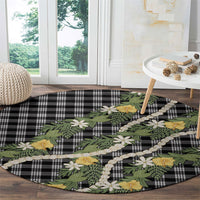 Aloha Puakenikeni Anthurium Pikake Lei Round Carpet Black Hawaiian Palaka Pattern LT9 - Polynesian Pride