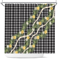 Aloha Puakenikeni Anthurium Pikake Lei Shower Curtain Black Hawaiian Palaka Pattern