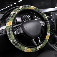 Aloha Puakenikeni Anthurium Pikake Lei Steering Wheel Cover Black Hawaiian Palaka Pattern LT9 Universal Fit Black - Polynesian Pride