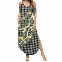 Aloha Puakenikeni Anthurium Pikake Lei Summer Maxi Dress Black Hawaiian Palaka Pattern LT9 Women Black - Polynesian Pride
