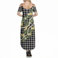 Aloha Puakenikeni Anthurium Pikake Lei Summer Maxi Dress Black Hawaiian Palaka Pattern LT9 - Polynesian Pride