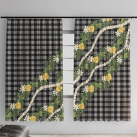 Aloha Puakenikeni Anthurium Pikake Lei Window Curtain Black Hawaiian Palaka Pattern LT9 With Hooks Black - Polynesian Pride