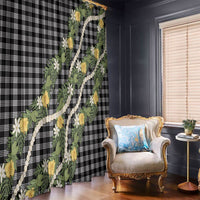 Aloha Puakenikeni Anthurium Pikake Lei Window Curtain Black Hawaiian Palaka Pattern LT9 - Polynesian Pride