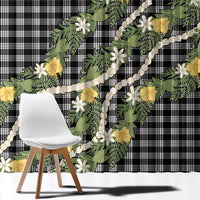 Aloha Puakenikeni Anthurium Pikake Lei Window Curtain Black Hawaiian Palaka Pattern LT9 - Polynesian Pride