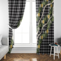 Aloha Puakenikeni Anthurium Pikake Lei Window Curtain Black Hawaiian Palaka Pattern LT9 - Polynesian Pride