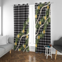 Aloha Puakenikeni Anthurium Pikake Lei Window Curtain Black Hawaiian Palaka Pattern LT9 With Grommets Black - Polynesian Pride