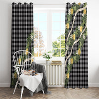 Aloha Puakenikeni Anthurium Pikake Lei Window Curtain Black Hawaiian Palaka Pattern LT9 - Polynesian Pride