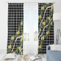 Aloha Puakenikeni Anthurium Pikake Lei Window Curtain Black Hawaiian Palaka Pattern LT9 - Polynesian Pride