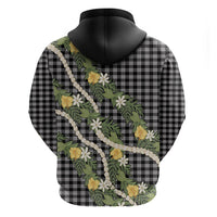 Aloha Puakenikeni Anthurium Pikake Lei Zip Hoodie Black Hawaiian Palaka Pattern LT9 - Polynesian Pride
