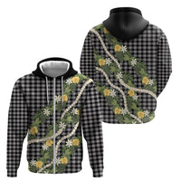 Aloha Puakenikeni Anthurium Pikake Lei Zip Hoodie Black Hawaiian Palaka Pattern LT9 - Polynesian Pride