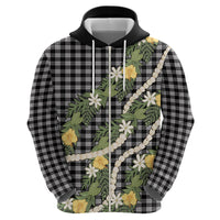 Aloha Puakenikeni Anthurium Pikake Lei Zip Hoodie Black Hawaiian Palaka Pattern LT9 - Polynesian Pride