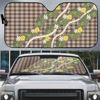Aloha Puakenikeni Anthurium Pikake Lei Auto Sun Shade Chocolate Hawaiian Palaka Pattern LT9 Chocolate - Polynesian Pride