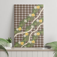 Aloha Puakenikeni Anthurium Pikake Lei Canvas Wall Art Chocolate Hawaiian Palaka Pattern LT9 - Polynesian Pride
