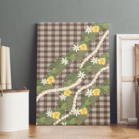 Aloha Puakenikeni Anthurium Pikake Lei Canvas Wall Art Chocolate Hawaiian Palaka Pattern LT9 - Polynesian Pride