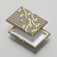Aloha Puakenikeni Anthurium Pikake Lei Canvas Wall Art Chocolate Hawaiian Palaka Pattern LT9 - Polynesian Pride