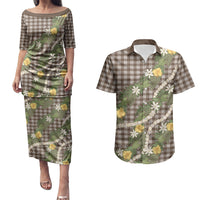 Aloha Puakenikeni Anthurium Pikake Lei Couples Matching Puletasi and Hawaiian Shirt Chocolate Hawaiian Palaka Pattern LT9 Chocolate - Polynesian Pride