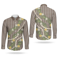 Aloha Puakenikeni Anthurium Pikake Lei Couples Matching Tank Maxi Dress and Long Sleeve Button Shirt Chocolate Hawaiian Palaka Pattern LT9 - Polynesian Pride
