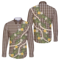 Aloha Puakenikeni Anthurium Pikake Lei Family Matching Long Sleeve Bodycon Dress and Hawaiian Shirt Chocolate Hawaiian Palaka Pattern LT9 Dad's Shirt - Long Sleeve Chocolate - Polynesian Pride