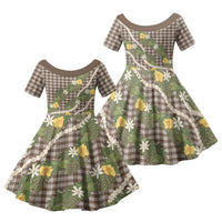 Aloha Puakenikeni Anthurium Pikake Lei Family Matching Long Sleeve Bodycon Dress and Hawaiian Shirt Chocolate Hawaiian Palaka Pattern LT9 Daughter's Dress Chocolate - Polynesian Pride