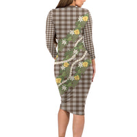 Aloha Puakenikeni Anthurium Pikake Lei Family Matching Long Sleeve Bodycon Dress and Hawaiian Shirt Chocolate Hawaiian Palaka Pattern