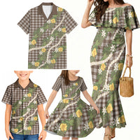 Aloha Puakenikeni Anthurium Pikake Lei Family Matching Mermaid Dress and Hawaiian Shirt Chocolate Hawaiian Palaka Pattern LT9 - Polynesian Pride