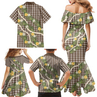 Aloha Puakenikeni Anthurium Pikake Lei Family Matching Mermaid Dress and Hawaiian Shirt Chocolate Hawaiian Palaka Pattern LT9 Mom's Dress Chocolate - Polynesian Pride