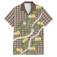 Aloha Puakenikeni Anthurium Pikake Lei Family Matching Off Shoulder Maxi Dress and Hawaiian Shirt Chocolate Hawaiian Palaka Pattern LT9 Dad's Shirt - Short Sleeve Chocolate - Polynesian Pride