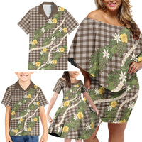Aloha Puakenikeni Anthurium Pikake Lei Family Matching Off Shoulder Short Dress and Hawaiian Shirt Chocolate Hawaiian Palaka Pattern LT9 - Polynesian Pride