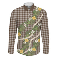 Aloha Puakenikeni Anthurium Pikake Lei Family Matching Off Shoulder Short Dress and Hawaiian Shirt Chocolate Hawaiian Palaka Pattern LT9 Daughter's Dress Chocolate - Polynesian Pride