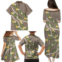 Aloha Puakenikeni Anthurium Pikake Lei Family Matching Puletasi and Hawaiian Shirt Chocolate Hawaiian Palaka Pattern LT9 Mom's Dress Chocolate - Polynesian Pride