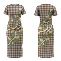 Aloha Puakenikeni Anthurium Pikake Lei Family Matching Short Sleeve Bodycon Dress and Hawaiian Shirt Chocolate Hawaiian Palaka Pattern LT9 Mom's Dress Chocolate - Polynesian Pride