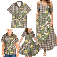 Aloha Puakenikeni Anthurium Pikake Lei Family Matching Summer Maxi Dress and Hawaiian Shirt Chocolate Hawaiian Palaka Pattern LT9 - Polynesian Pride