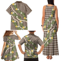 Aloha Puakenikeni Anthurium Pikake Lei Family Matching Tank Maxi Dress and Hawaiian Shirt Chocolate Hawaiian Palaka Pattern LT9 Mom's Dress Chocolate - Polynesian Pride