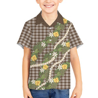 Aloha Puakenikeni Anthurium Pikake Lei Kid Hawaiian Shirt Chocolate Hawaiian Palaka Pattern LT9 Kid Chocolate - Polynesian Pride