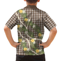 Aloha Puakenikeni Anthurium Pikake Lei Kid Hawaiian Shirt Chocolate Hawaiian Palaka Pattern LT9 - Polynesian Pride