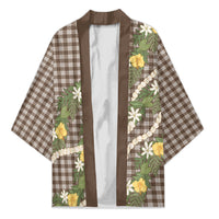Aloha Puakenikeni Anthurium Pikake Lei Kimono Chocolate Hawaiian Palaka Pattern LT9 Unisex Chocolate - Polynesian Pride