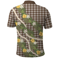 Aloha Puakenikeni Anthurium Pikake Lei Polo Shirt Chocolate Hawaiian Palaka Pattern LT9 - Polynesian Pride