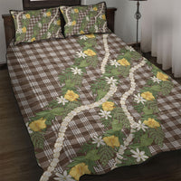 Aloha Puakenikeni Anthurium Pikake Lei Quilt Bed Set Chocolate Hawaiian Palaka Pattern LT9 Chocolate - Polynesian Pride