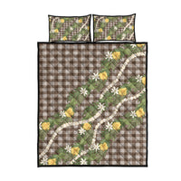 Aloha Puakenikeni Anthurium Pikake Lei Quilt Bed Set Chocolate Hawaiian Palaka Pattern LT9 - Polynesian Pride