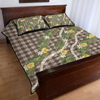 Aloha Puakenikeni Anthurium Pikake Lei Quilt Bed Set Chocolate Hawaiian Palaka Pattern LT9 - Polynesian Pride