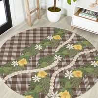 Aloha Puakenikeni Anthurium Pikake Lei Round Carpet Chocolate Hawaiian Palaka Pattern LT9 Chocolate - Polynesian Pride